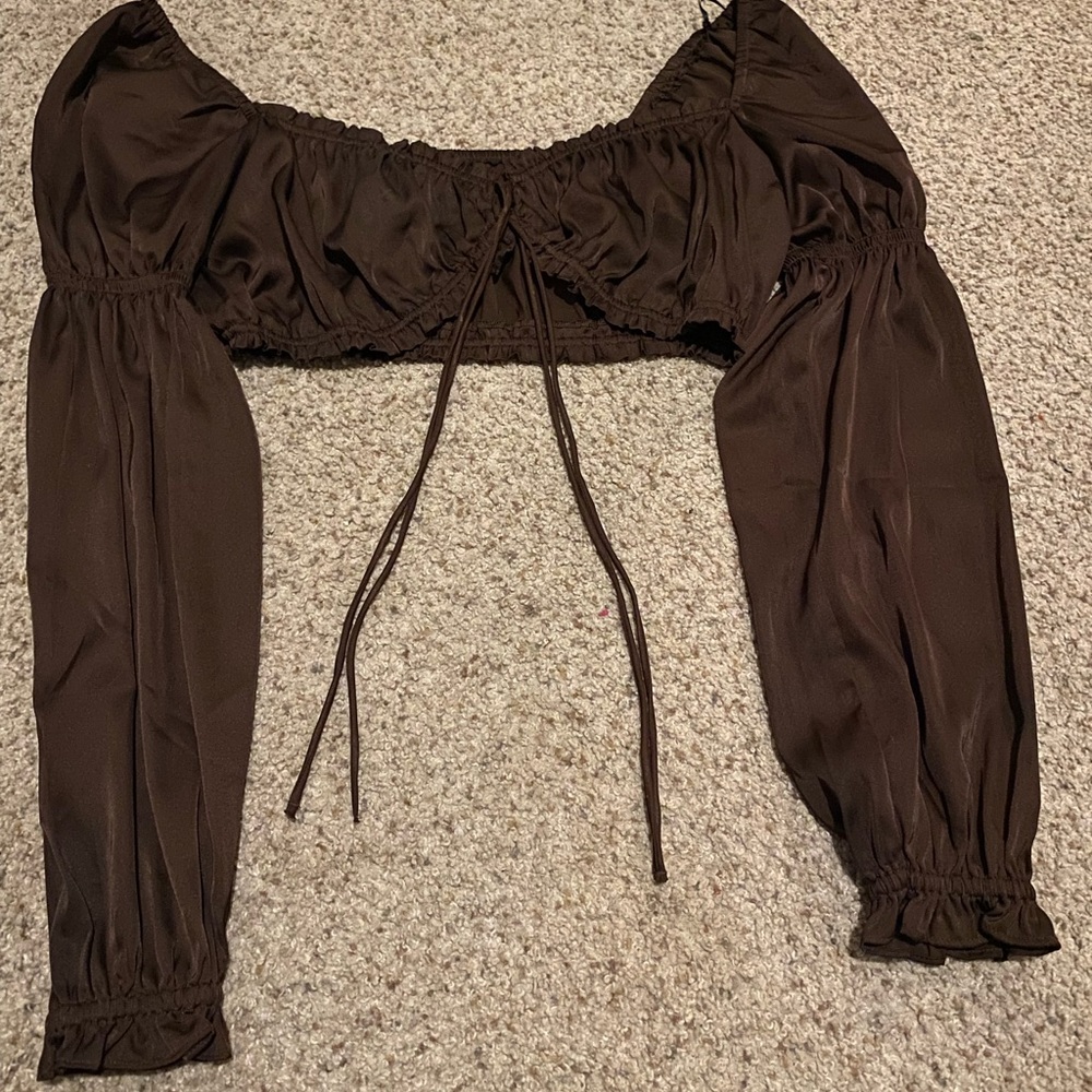 Divided Brown Long Sleeve Crop Top